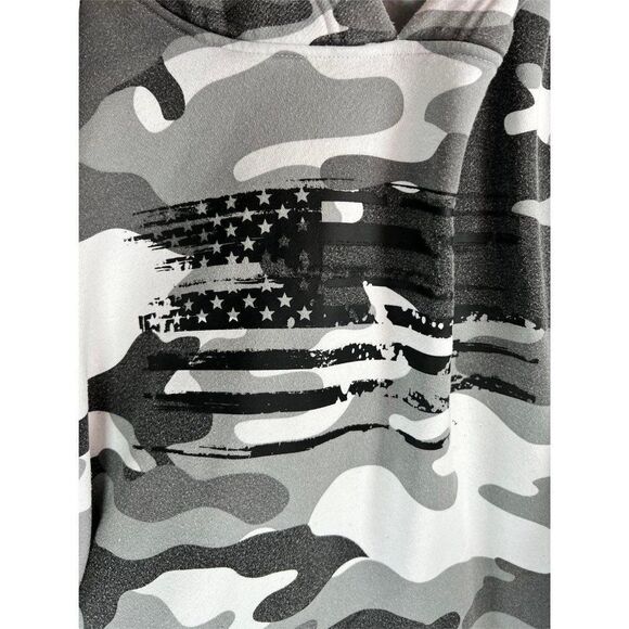 Authentic Wear Distressed American Flag Camouflage Hoodie. Grey. Size XL - Picture 9 of 10